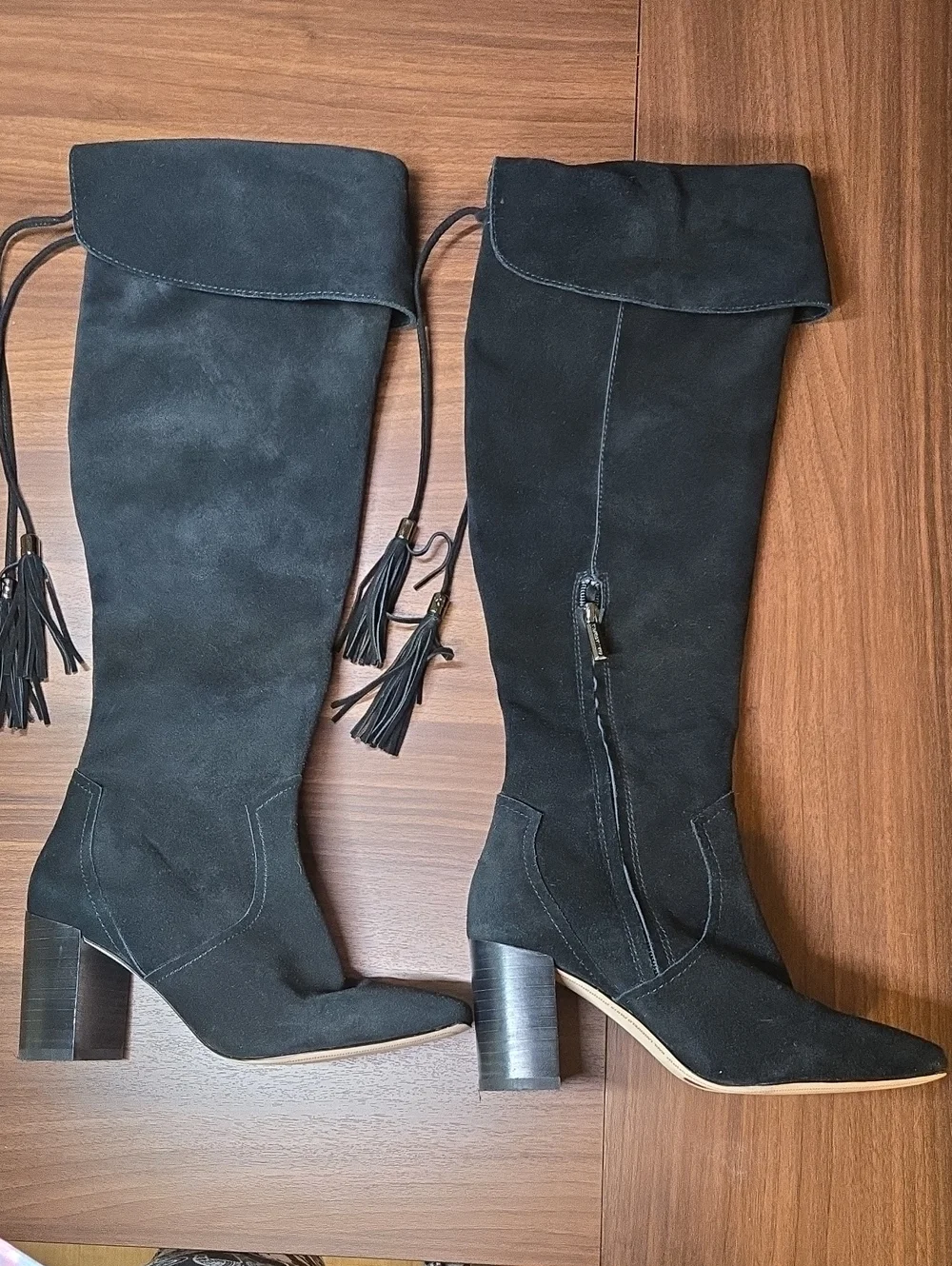 Karl Lagerfeld Black Suede Over-the-Knee Tassel Boots